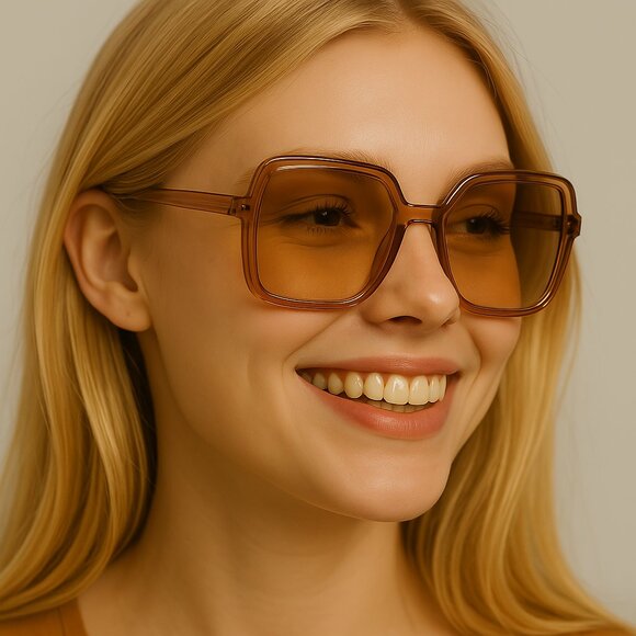 Oversized Sunglasses Square Big Frame Anti-Ultraviolet Champagne Color NEW - Picture 1 of 13